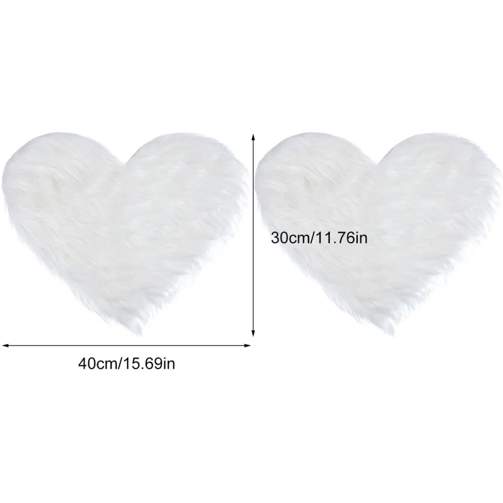Fluffy Faux Heart Shaped Area Rug Fluffy Room Carpet White 2 Pieces - Picture 7 of 7